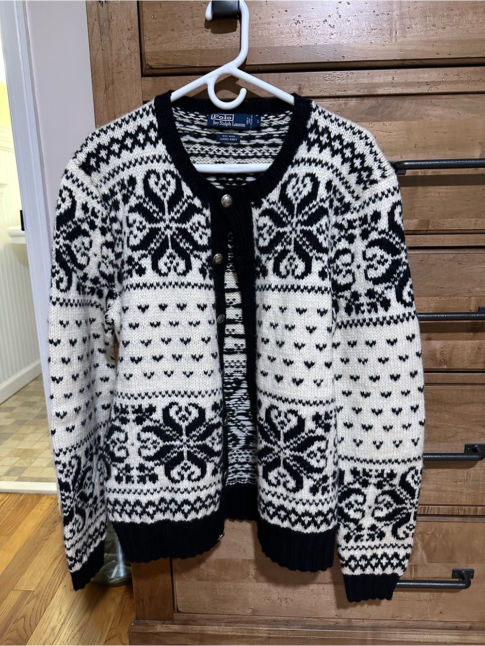Ralph Lauren Black and White Fair Isle Wool Cardigan